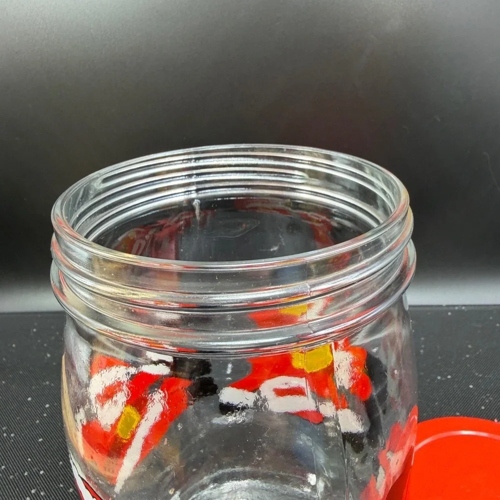 Vintage Santa Claus Glass Cookie Jar Made‎ in France Red Lid Christmas Canister